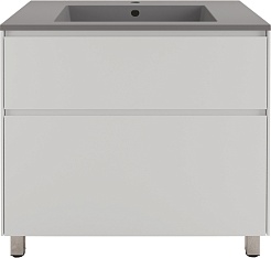 Style Line Тумба с кварцевой раковиной серый шелк Лима 80 Plus эмаль белая матовая – фотография-1